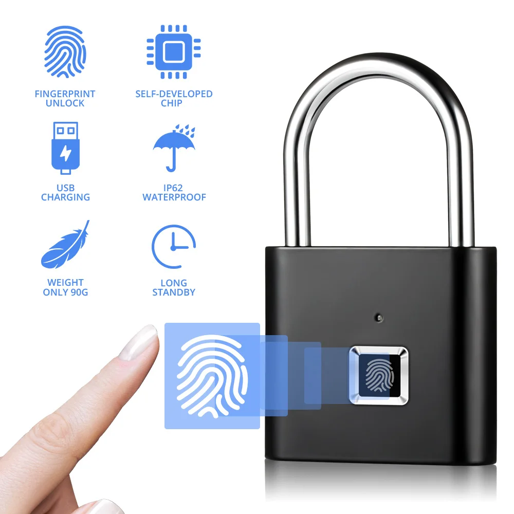 

HONTUSEC Fingerprint Padlock One Touch Open Gym Lock for Locker, Sports, School & Employee Locker, Suitcase No App, No Bluetooth