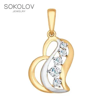 

Suspension SOKOLOV gold with cubic zirconia fashion jewelry 585 women's male, pendants for neck women