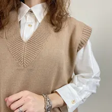 FSDA-suéter tejido tipo Chaleco con escote en V para mujer, Jersey informal de color caqui sin mangas, Jersey gris para otoño e invierno, 2020
