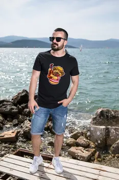 

Angemiel Wear Plays Guitar Pug Cotton Black Male T-Shirt