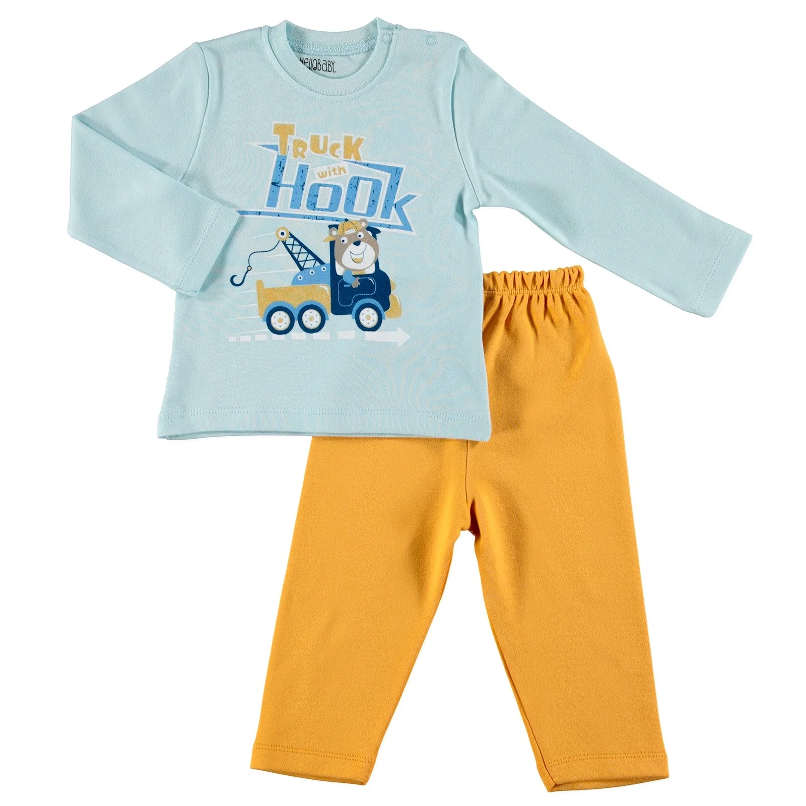 

ebebek HelloBaby Printed Interlock Long Sleeve Ribbed Snap Neck Single Baby Pajama Set