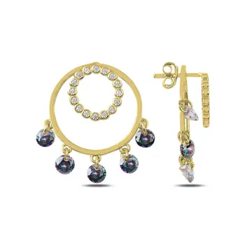 

Angemiel 925 Silver Mystic Zircon Cubic Zirconia Ring Studded Earrings-Gold Plated