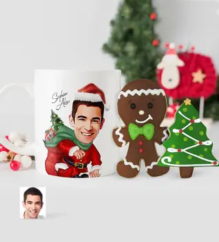 

Personalized Christmas Caricature Of mug And Handmade Royal Icing Cookie set-4