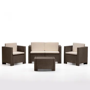 

Set ACACIA 1 + 1 + 2 + table, poliratán chocolate cushions included