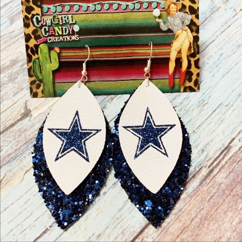 

earrings leather glitter football earrings three layers leather teardrop leaf earrings we can customize your sample
