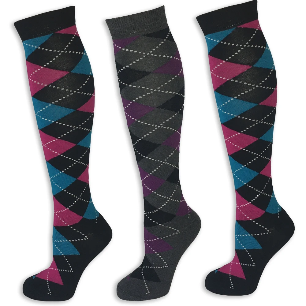 Pramoda 3 Pack Horse Riding socks women Checked Knight Long Socks Equestrian boots long sport socks