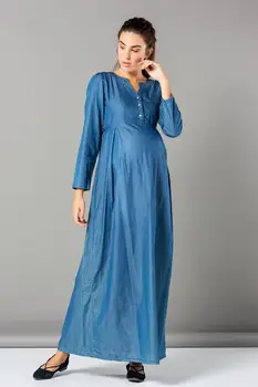 

8583-MİNİ POCKET MATERNITY JEANS MAXİ DRESS