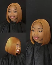 Jengibre Bob corto pelucas de cabello humano Rubio transparente peluca con malla frontal 13*1 Remy peruano recto naranja malla con división frente pelucas de cabello