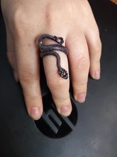 Retro Punk serpiente Anillo dragón para hombres y mujeres exagerado antiguo Color plateado anillos que se abren ajustables Anillo Hombre Bijoux