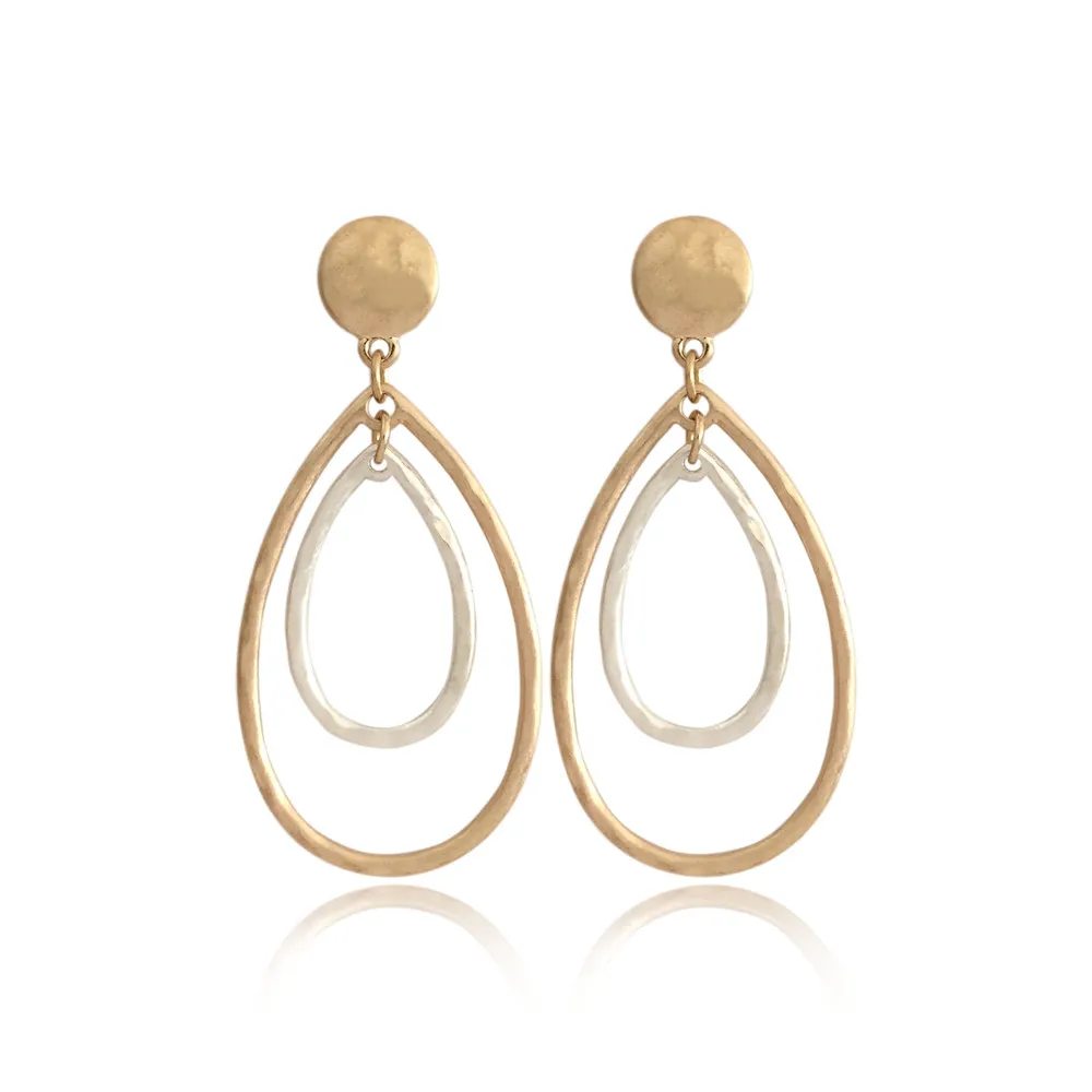 Retro Water Drop Shape Drop Earrings Gold and Silver Color Hollow Water Earrings For Women Casual jewelry Drop Earrings