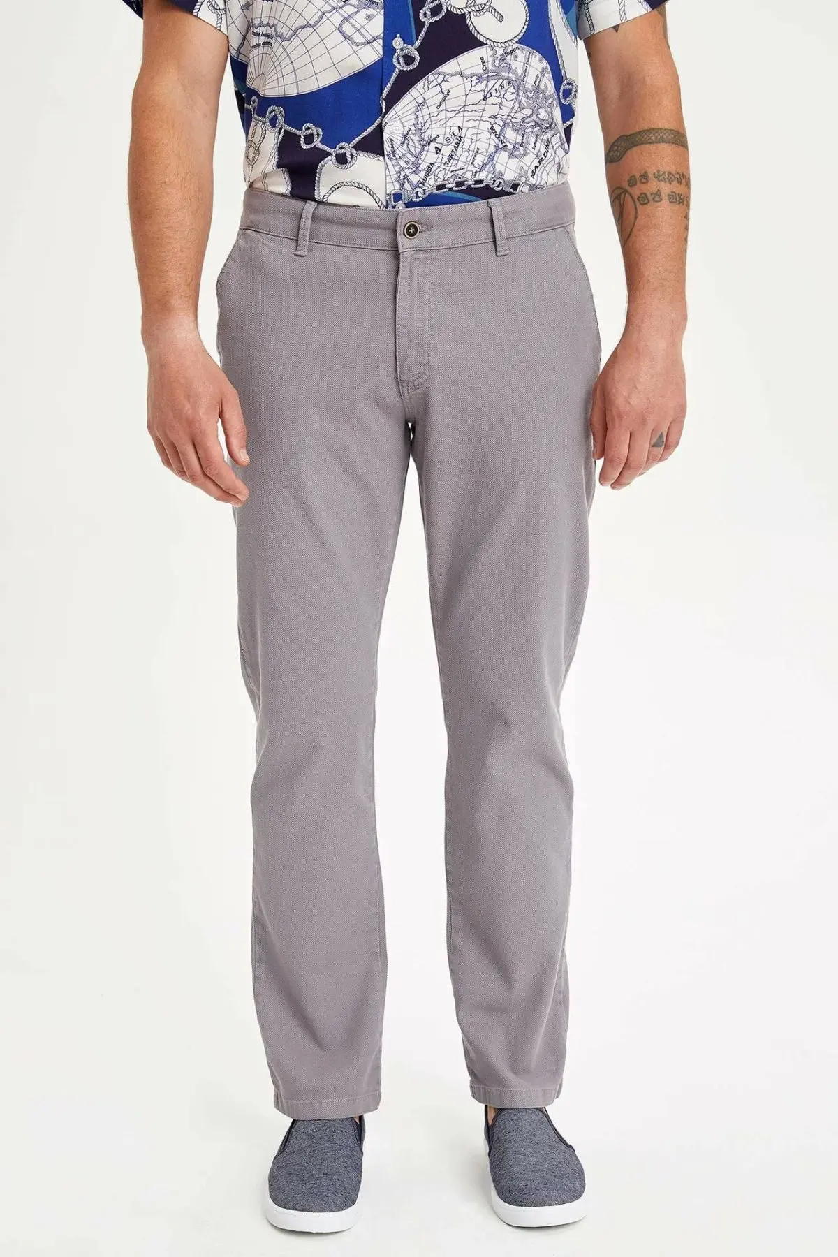 

DeFacto Man Fashion Trousers High Quality Male Straight Suits Pants Light Gray Men's Button Simple Long Pants - K6961AZ19SM