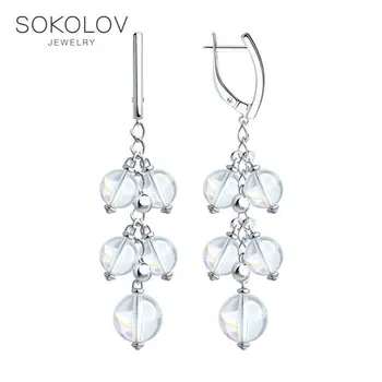 

Sokolov silver drop earrings with stones with Swarovski crystals, fashion jewelry, 925, women's male, long earrings