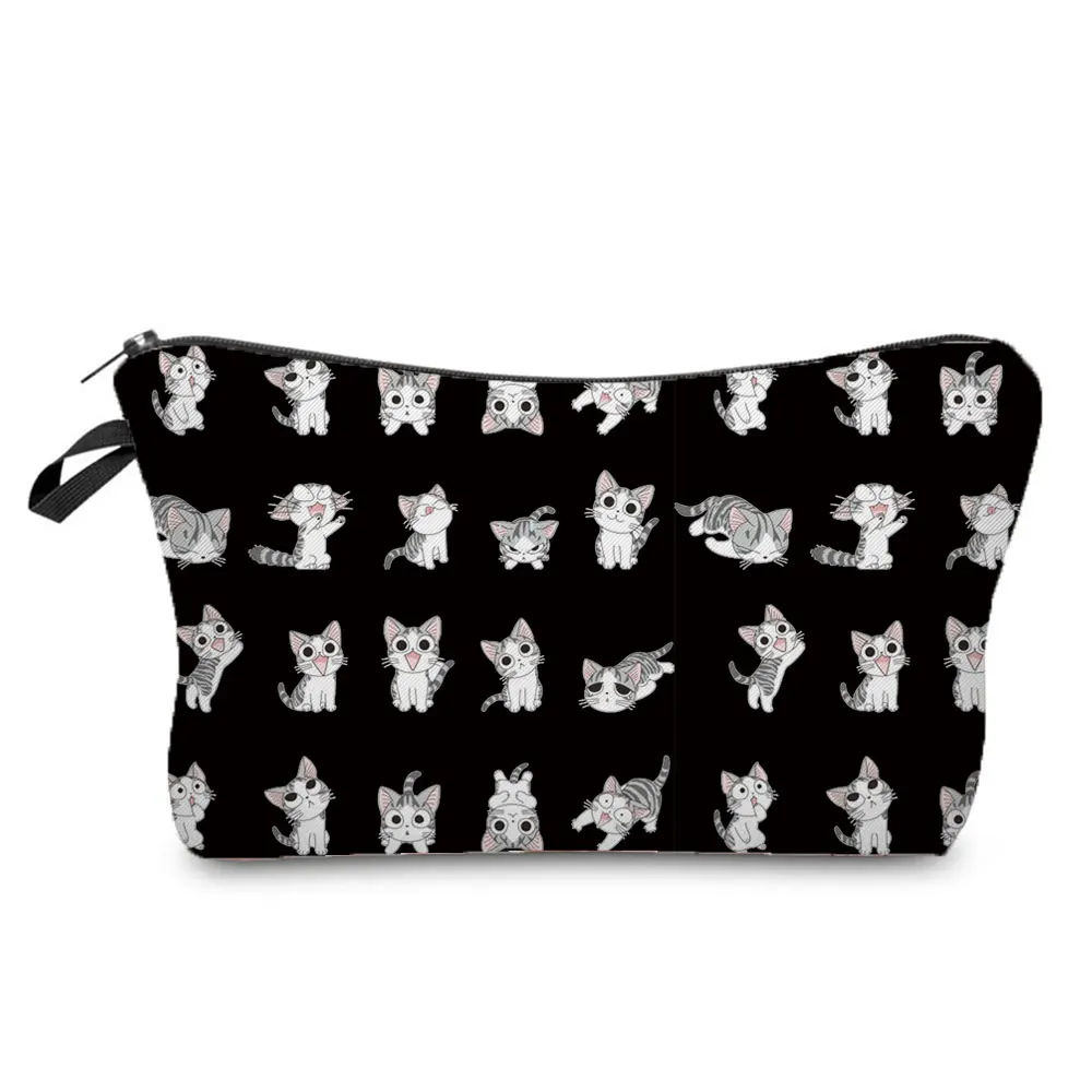 

Красивая Черная женская сумка с принтом милого кота, сумка для макияжа, повседневные Пеналы, горячая Распродажа, косметички, портативная маленькая сумочка для туалетных принадлежностей