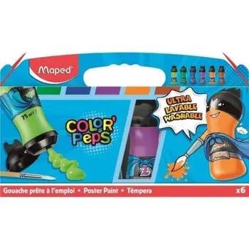 

SET 6 TEMPERAS MAPED COLOR'PEPS 810011-TEXTURE CREAMY-WASHABLE MACHINE-FORMAT BOTTLES 75ML-COLORS SIDE