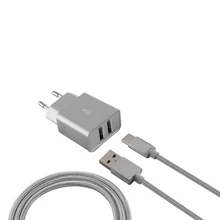 Настенное зарядное устройство+ USB Micro кабель металлик