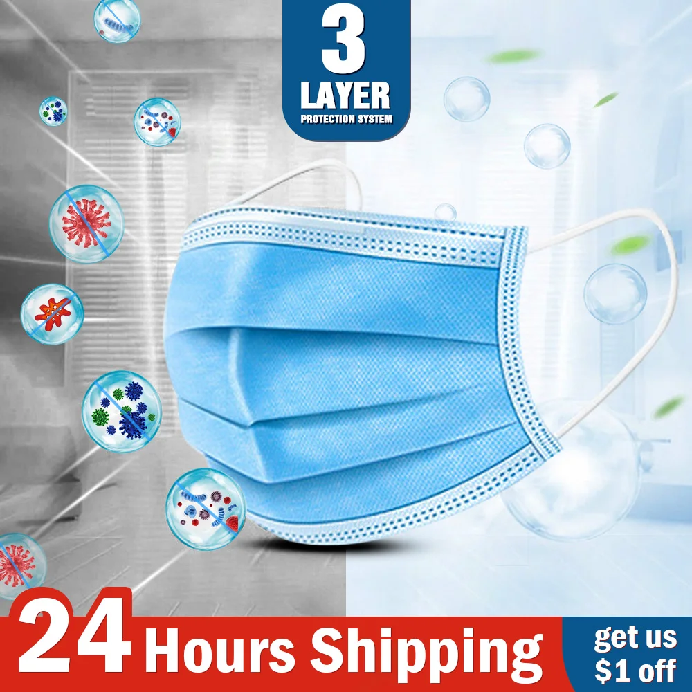 

10/20/30/50pcs Non Woven Disposable Face Mask 3 Layer Medical Dental Earloop Activated Carbon Anti-Dust Face Surgical Masks