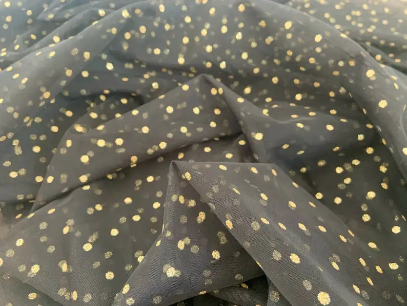 

10 yards Black Tulle Fabric With Sparkle Polka Dots, Smooth Tulle With Shiny Dots For Costume, Dance Costume