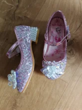 Disney-zapatos de princesa Elsa para niña, zapatos de vestir de dibujos animados de Frozen para niña, zapatos de fiesta de moda con tacones altos, regalo de Navidad
