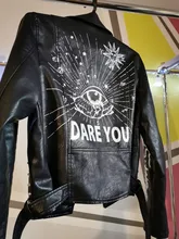 Coats Jackets Rivet Streetwear Print Faux Motorcycle White Winter Women Zipper Black