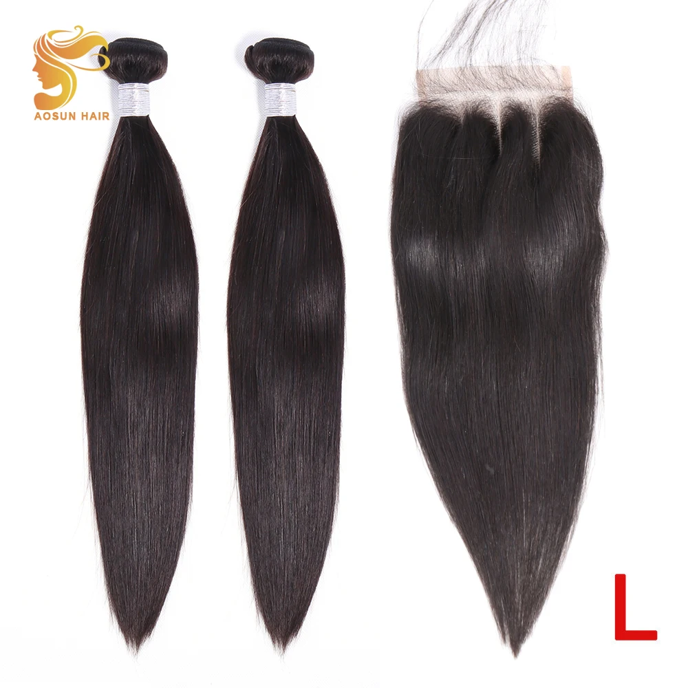 

AOSUN HAIR Peruvian Hair Weave Bundles Straight Bundles With Closure 100% Human Hair Extensions 8-26inch Natural Color Remy Hair