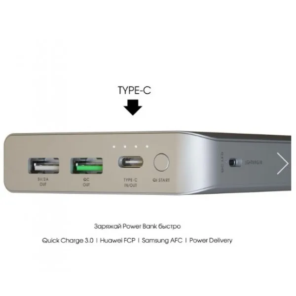 Interstep Внешний акб PB12Qi 12000мАч QC/PD БЗарядное устройство 10Вт TypeC+8pin