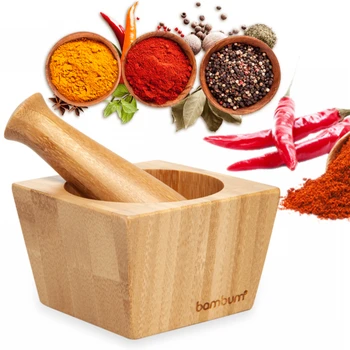 

Natural Bamboo Mortar Hand Grinder Chili Spice Dried Vegetable Crumbling Healthy Strong Material Easy Pollination Powder Set