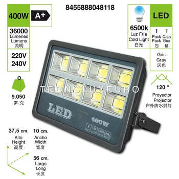 

00W Floodlight Led Foco Proyector Led para Exterior 6500k luz fria IP66 gris Clase de eficiencia energética A++48118