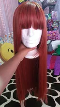 Synthetic Wigs Bangs Natural Women Cosplay Long Ombre Heat-Resistant Straight Red Henry Margu