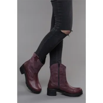 

Shoes Time Burgundy Casual Leather Women 'S Boots Casual Motorcycle 2020 Autumn Winter Warm Fashion Women Half Boots