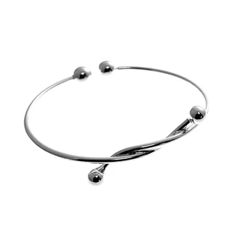 

Bangle 925 Sterling silver bracelet rigid adjustable reason knot smooth balls women [AC1301]