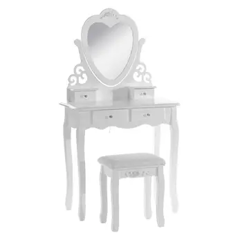 

1SET Wood Dressing Table with Chair and Mirror 4 Drawers White Vanity Table Makeup Desk Bedroom Furniture for Girls Women