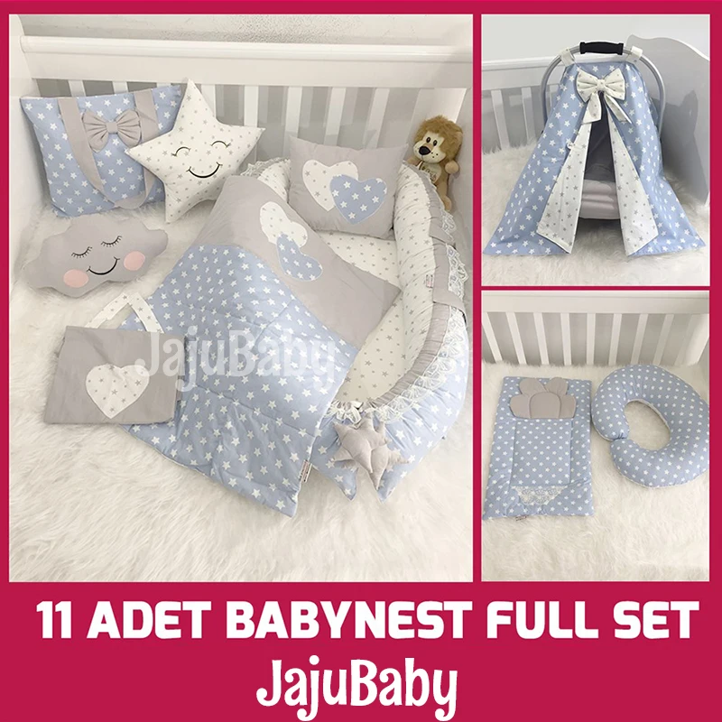 Jaju Baby Babynest комплект из 11 предметов с синими и серыми звездами роскошный детский