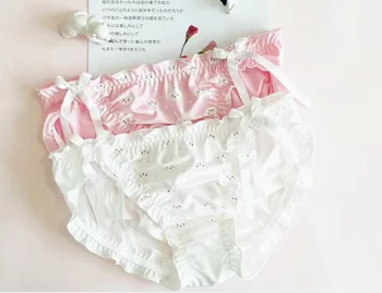 

2020 New Arrival 100% Real Photo M L Lovely Cute Lolita Kawaii Pink Rabbits Blue cats Ruffles Panties Underwear Brief Lingerie