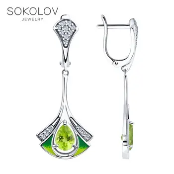 

SOKOLOV drop earrings with stones in silver with enamel and cubic zirconia and chrysolites fashion jewelry 925 women's/men's, male/female, long earrings, women's male