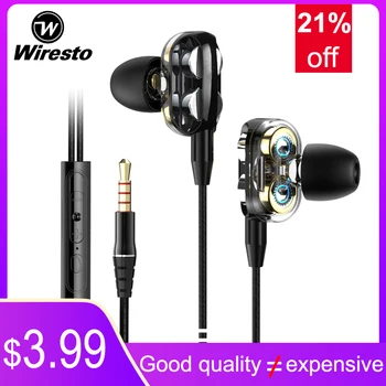 

Wiresto In Ear Earphone Headset Wired Earbuds Soundproof Earplugs Quad Cores Headset HIFI Sound No Ear Pain Earphone with HD Mic