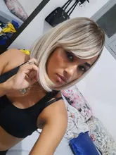 GEMMA-Peluca de cabello sintético para mujer, pelo corto recto con flequillo, Afro, Ombre, negro, marrón, amarillo, Rubio, fiesta de Cosplay, de uso diario