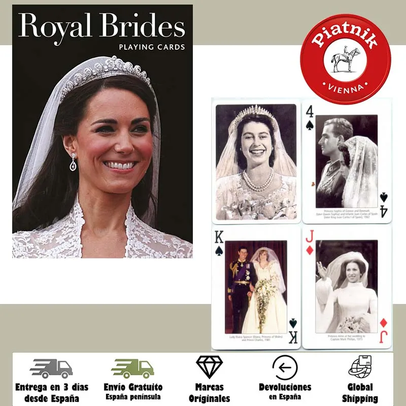 Piatnik, Mazzo Di Poker, 54 Carte, Spose Reali, Reali, Moniclo, Regine, Principesse, Sofia, Letizia, Grace Kelly, Monaco, Jordan, Adulti, Matrimonio D