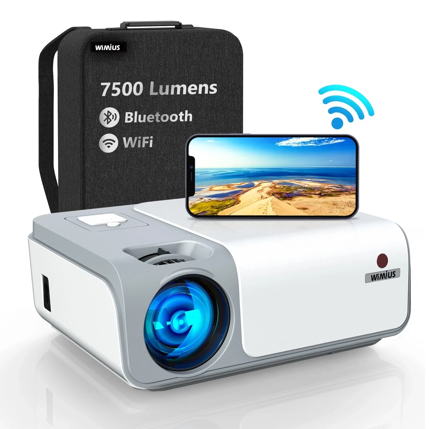 Proyector WiFi Bluetooth, WiMiUS 6000 7500 Lúmenes Proyector Portátil  Soporta 4K, Full HD, 1080P Zoom 75