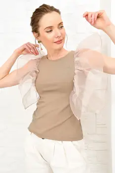 

Trend Alacati Style Women Organza Sleeve Ribbed Bluz ALC-X4055