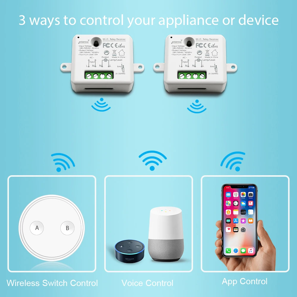 Relais de jogging sans fil interrupteur instantan/é//autobloquant Module de bricolage TUYA//Smart Life APP t/él/écommande domotique intelligente compatible Alexa//Google Assiatant//IFTTT