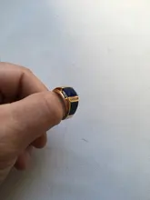 Luxury Male Geometric Blue Stone Wedding Rings For Men Women Yellow Gold Ring Vintage