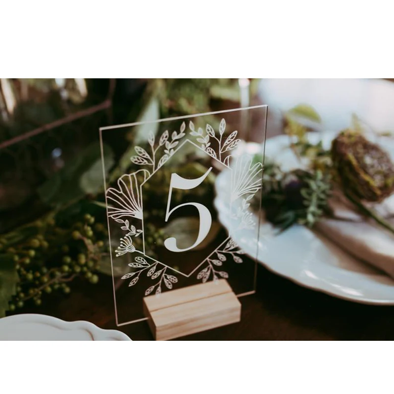  Acrylic Calligraphy Table Numbers With Wood Holder Set Wedding Event Shower Number Sign Personalize