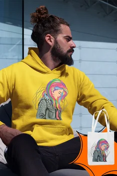 

Angemiel Wear Rainbow Hair Girl Yellow Men 'S Hooded Sweatshirt Bags Kombin
