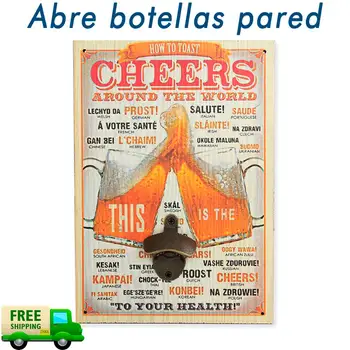 

Table vintage wooden bottle opener "Cheers around the world" FREE SHIPING