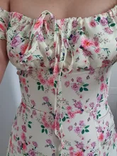 Vestido de verano de las mujeres de manga corta Puff novia impreso acanalada fiesta de Split largo Maxi Vestidos cordón Vestidos Sexy vestido