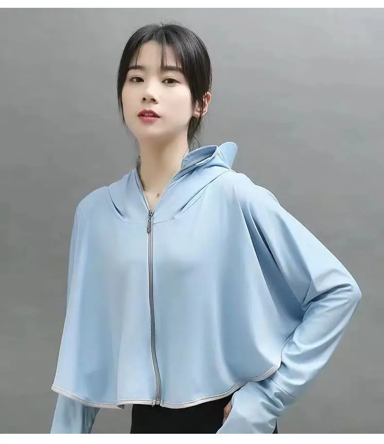 Cycling wear outdoor Sunscreen Women Sport Jacket Zipper Coat Clothes Quick Dry Running Hoodies Thumb Hole Sportwear_voghion.com