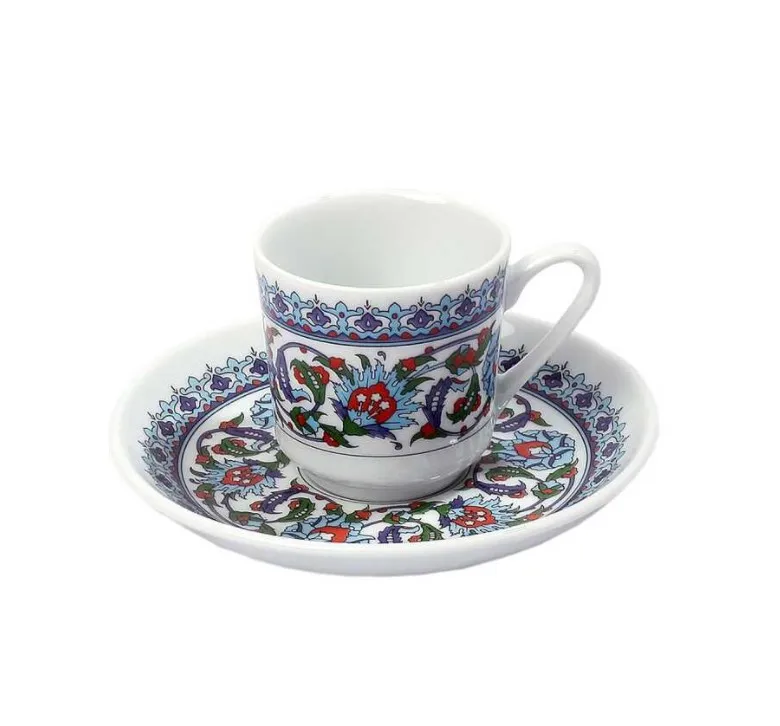 

6 Pieces Turkish Coffee Cup, Espresso Cup, With Plate, Authentic, Traditional, Patterned, Topkapı Palace Motif Ceramic Cup