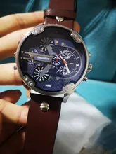 Reloj de cuarzo grande para hombre, cronógrafo con cuerpo de 52mm con pulsera, resistente al agua, con doble hora, estilo militar
