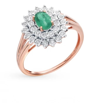 

Gold ring with emerald and diamonds sunlight sample 585