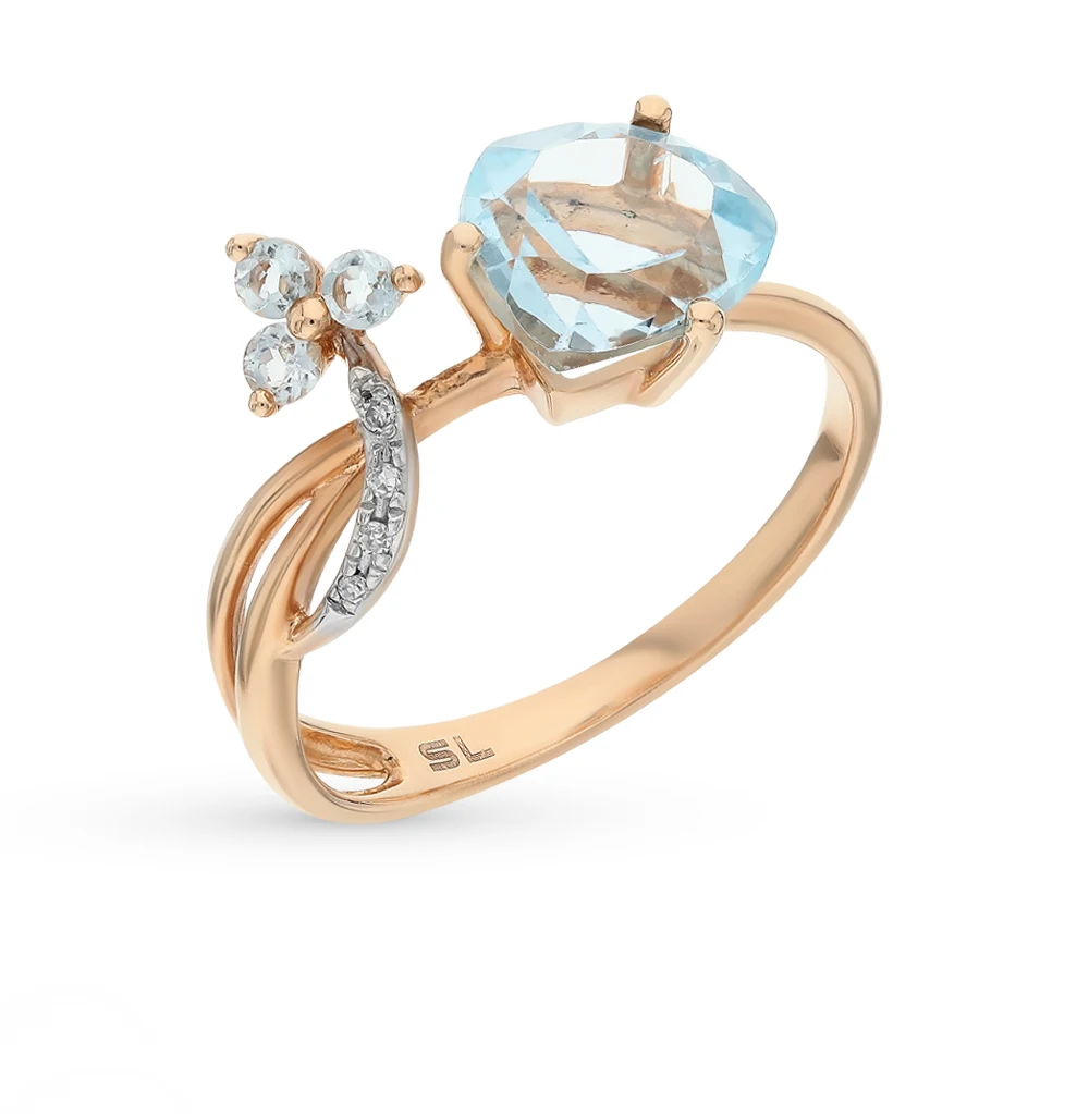 Gold ring with Topaz and diamonds SUNLIGHT test 585